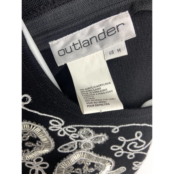 Womens Outlander Black Embroidered Long Sleeve Blouse Back Zip Size M - Picture 4 of 6